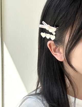 Set of 2 Marble Cellulose Ribbon Pin Heart Hairpin