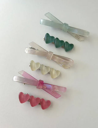 Set of 2 Marble Cellulose Ribbon Pin Heart Hairpin