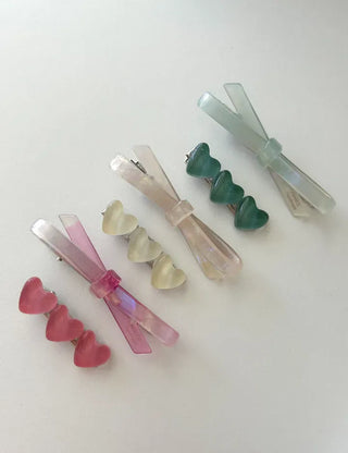 Set of 2 Marble Cellulose Ribbon Pin Heart Hairpin