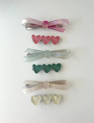 Set of 2 Marble Cellulose Ribbon Pin Heart Hairpin