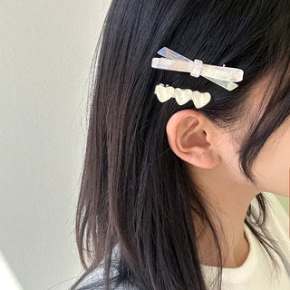 Set of 2 Marble Cellulose Ribbon Pin Heart Hairpin