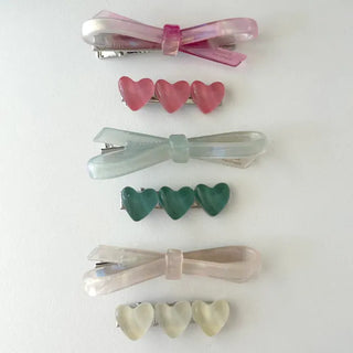 Set of 2 Marble Cellulose Ribbon Pin Heart Hairpin