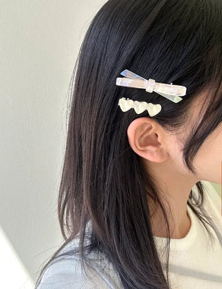 Set of 2 Marble Cellulose Ribbon Pin Heart Hairpin