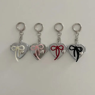 Velvet ribbon heart mirror keyring keychain bag charm