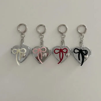 Velvet ribbon heart mirror keyring keychain bag charm