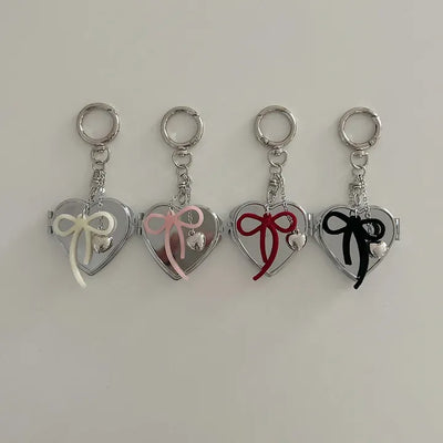 Velvet ribbon heart mirror keyring keychain bag charm