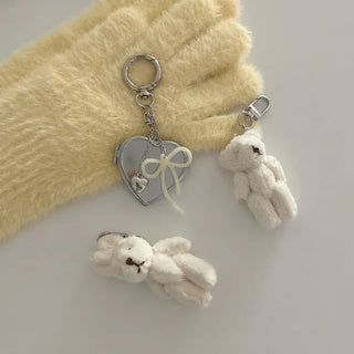 Velvet ribbon heart mirror keyring keychain bag charm