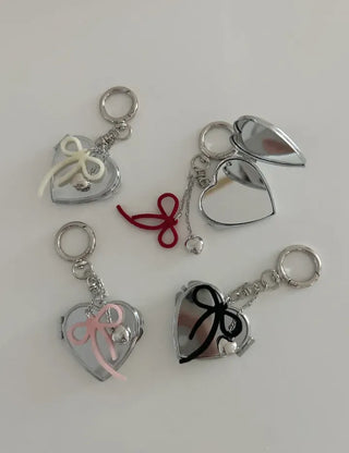 Velvet ribbon heart mirror keyring keychain bag charm