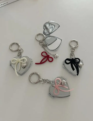 Velvet ribbon heart mirror keyring keychain bag charm