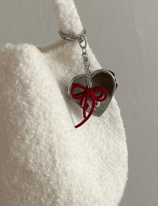 Velvet ribbon heart mirror keyring keychain bag charm