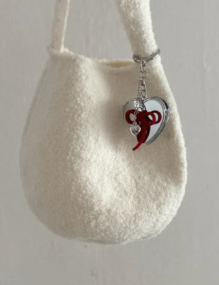 Velvet ribbon heart mirror keyring keychain bag charm