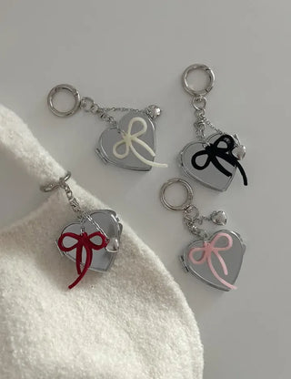 Velvet ribbon heart mirror keyring keychain bag charm