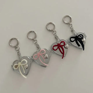 Velvet ribbon heart mirror keyring keychain bag charm