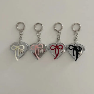 Velvet ribbon heart mirror keyring keychain bag charm