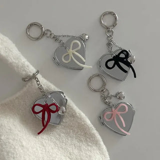 Velvet ribbon heart mirror keyring keychain bag charm