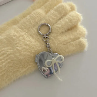 Velvet ribbon heart mirror keyring keychain bag charm