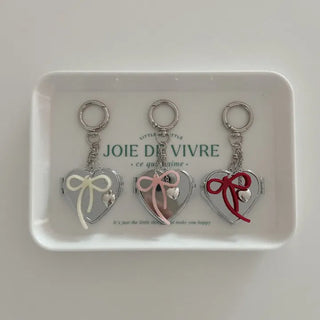 Velvet ribbon heart mirror keyring keychain bag charm
