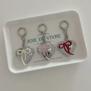 Velvet ribbon heart mirror keyring keychain bag charm