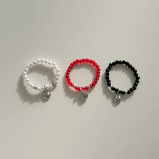 Piece Mini Pendant Bead Rings Layered Pearl Heart Ring