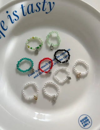 Piece Mini Pendant Bead Rings Layered Pearl Heart Ring