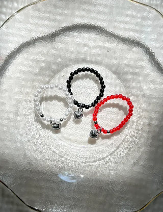 Piece Mini Pendant Bead Rings Layered Pearl Heart Ring
