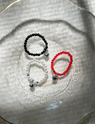 Piece Mini Pendant Bead Rings Layered Pearl Heart Ring
