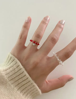 Piece Mini Pendant Bead Rings Layered Pearl Heart Ring