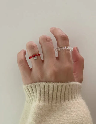 Piece Mini Pendant Bead Rings Layered Pearl Heart Ring