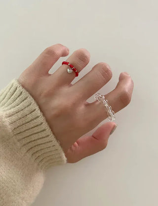 Piece Mini Pendant Bead Rings Layered Pearl Heart Ring