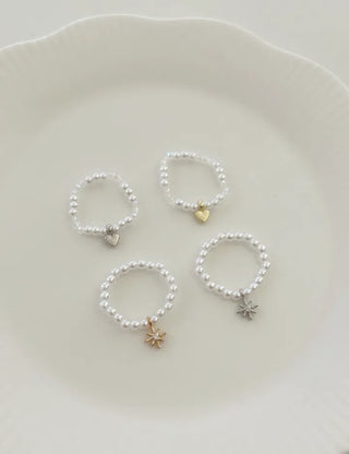 Piece Mini Pendant Bead Rings Layered Pearl Heart Ring
