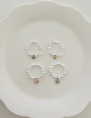 Piece Mini Pendant Bead Rings Layered Pearl Heart Ring
