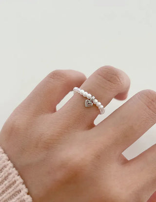 Piece Mini Pendant Bead Rings Layered Pearl Heart Ring