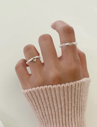 Piece Mini Pendant Bead Rings Layered Pearl Heart Ring