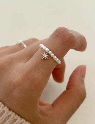 Piece Mini Pendant Bead Rings Layered Pearl Heart Ring