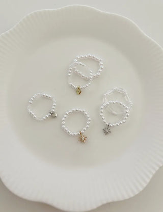Piece Mini Pendant Bead Rings Layered Pearl Heart Ring