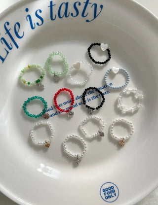 Piece Mini Pendant Bead Rings Layered Pearl Heart Ring