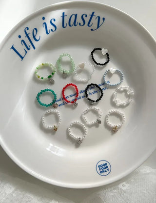 Piece Mini Pendant Bead Rings Layered Pearl Heart Ring
