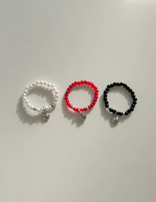 Piece Mini Pendant Bead Rings Layered Pearl Heart Ring
