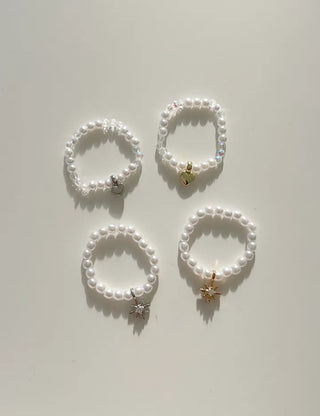 Piece Mini Pendant Bead Rings Layered Pearl Heart Ring