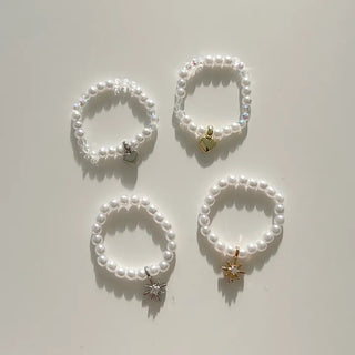 Piece Mini Pendant Bead Rings Layered Pearl Heart Ring
