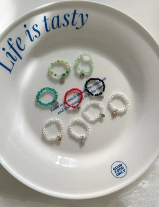 Piece Mini Pendant Bead Rings Layered Pearl Heart Ring