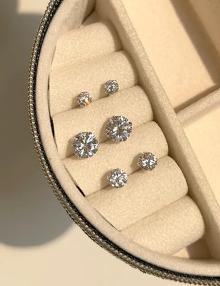 Silver 925 Cubic Earrings, Size 4, High-Quality Silver Post Earrings