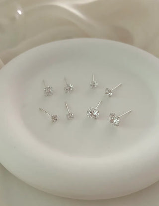 Silver 925 Cubic Earrings, Size 4, High-Quality Silver Post Earrings