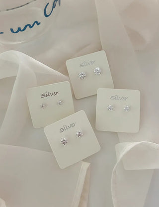 Silver 925 Cubic Earrings, Size 4, High-Quality Silver Post Earrings