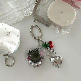 Game console cherry keyring Y2K bag heart keyholder