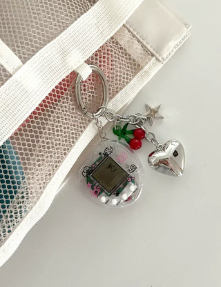 Game console cherry keyring Y2K bag heart keyholder