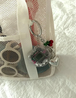 Game console cherry keyring Y2K bag heart keyholder