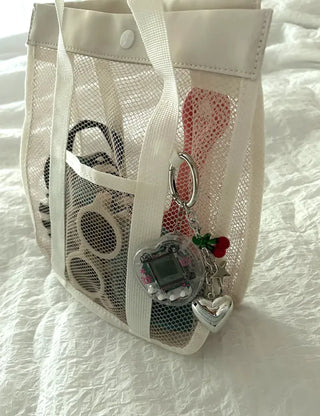 Game console cherry keyring Y2K bag heart keyholder