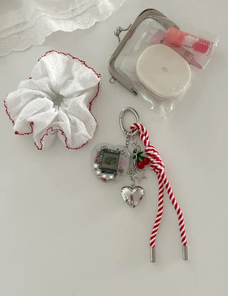 Game console cherry keyring Y2K bag heart keyholder