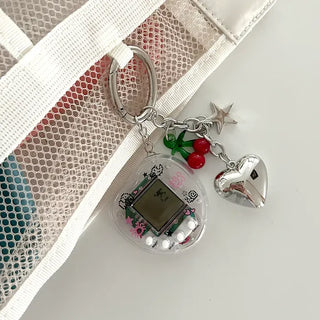 Game console cherry keyring Y2K bag heart keyholder